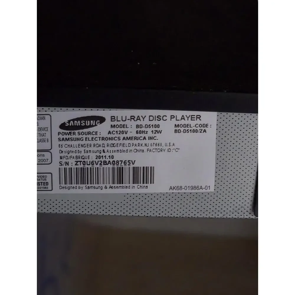 Samsung BD-D5100 Blu-ray Player Black HDMI DivX Dolby DTS 1080p DVD CD
